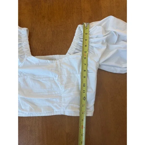 Abercrombie & Fitch White Puff Sleeve Smocked Ruched Crop Top Sz XS Cottagecore - Picture 8 of 9